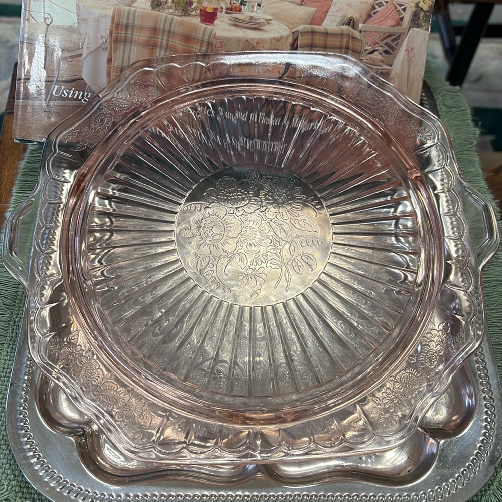 11 " Anchor Hocking Cake Plate Mayfair Open Embossed Rose Pink Depression Glass